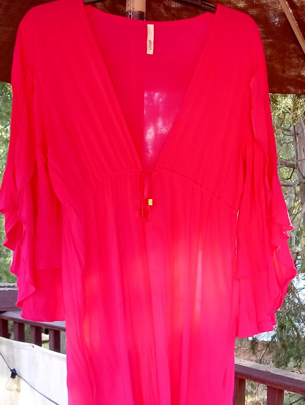 Elan Vibrant Hot Pink Ruffle Sleeve Tunic
